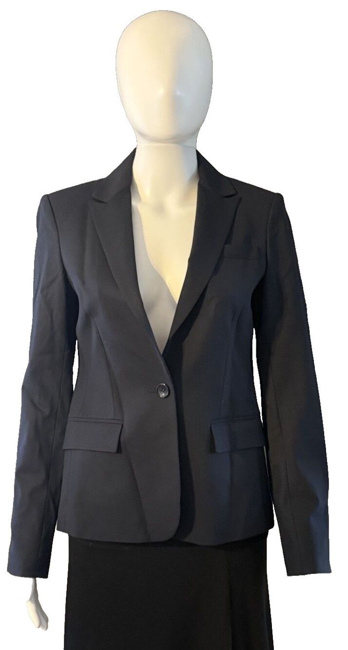 Theory Navy Blue 1-Button Wool Blazer Career Minimalist Fall Capsule Luxury SZ 6
